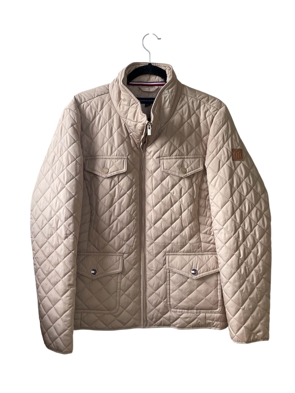 Tommy Hilfiger Khaki Quilted Utility Jacket - Tan Diamond Quilt Barn Coat